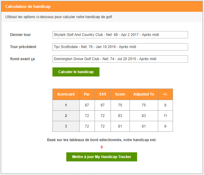 Calculateur de Handicap de Golf gratuit